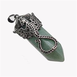 Natural Green Aventurine Prism Pendant With Alloy Peterosaur Antique Silver, approx 16-40mm