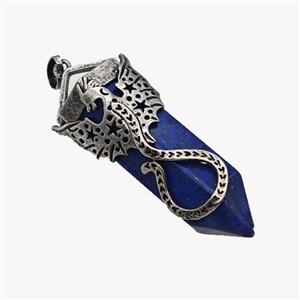 Natural Lapis Lazuli Prism Pendant Blue Dye With Alloy Peterosaur Antique Silver, approx 16-40mm