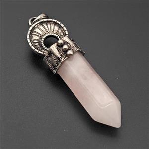 Natural Rose Quartz Prism Pendant Alloy Antique Silver, approx 16-60mm