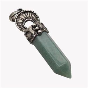 Natural Green Aventurine Prism Pendant Alloy Antique Silver, approx 16-60mm