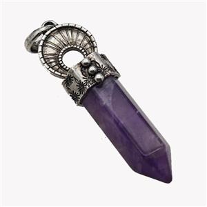 Natural Purple Amethyst Prism Pendant Alloy Antique Silver, approx 16-60mm