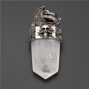 Natural Clear Quartz Prism Pendant Alloy Moon Skull Antique Silver, approx 18-45mm