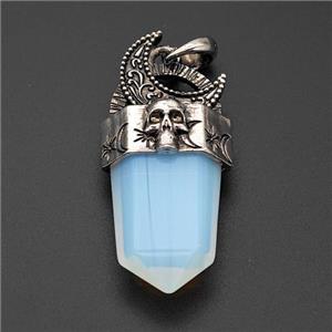 Natural Opalite Prism Pendant Alloy Moon Skull Antique Silver, approx 18-45mm