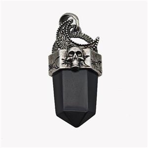 Natural Black Obsidian Prism Pendant Alloy Moon Skull Antique Silver, approx 18-45mm