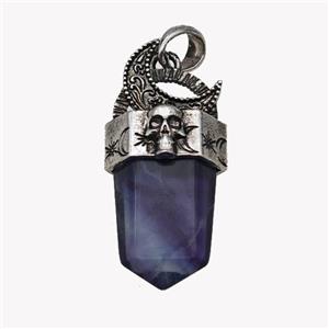 Natural Multicolor Fluorite Prism Pendant Dye Alloy Moon Skull Antique Silver, approx 18-45mm