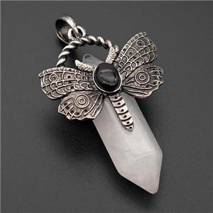 Natural Clear Quartz Prism Pendant Alloy Butterfly Antique Silver, approx 12mm, 35-50mm