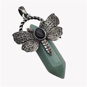 Natural Green Aventurine Prism Pendant Alloy Butterfly Antique Silver, approx 12mm, 35-50mm