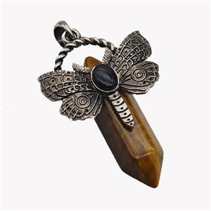 Natural Tiger Eye Stone Prism Pendant Alloy Butterfly Antique Silver, approx 12mm, 35-50mm