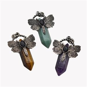 Natural Gemstone Prism Pendant Alloy Butterfly Antique Silver Mixed, approx 12mm, 35-50mm