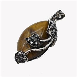 Natural Tiger Eye Stone Leaf Pendant Alloy Pave Rhinestone Antique Silver, approx 15-25mm