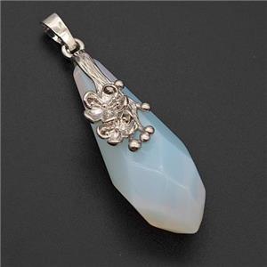 Natural White Opalite Teardrop Pendant Alloy Flower Antique Silver, approx 15-40mm