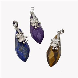 Natural Gemstone Teardrop Pendant Alloy Flower Antique Silver Mixed, approx 15-40mm