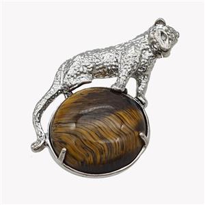 Alloy Leopard Pendant Pave Tiger Eye Platinum Plated, approx 22mm, 27-40mm