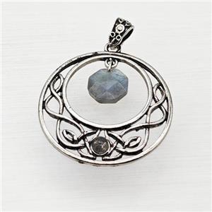 Alloy GoGo Pendant With Labradorite Antique Silver, approx 12mm, 40mm