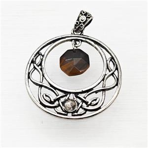 Alloy GoGo Pendant With Tiger Eye Stone Antique Silver, approx 12mm, 40mm