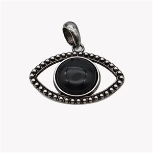 Alloy Eye Pendant Pave Black Obsidian Antique Silver, approx 16mm, 22-35mm