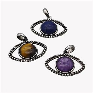 Alloy Eye Pendant Pave Gemstone Antique Silver Mixed, approx 16mm, 22-35mm