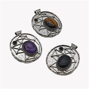 Alloy StarMap Pendant Pave Gemstone Antique Silver Mixed, approx 13-18mm, 35-40mm