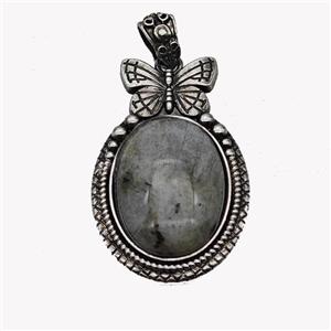 Alloy Butterfly Pendant Pave Labradorite Antique Silver, approx 18-25mm, 25-40mm