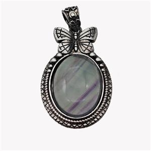 Alloy Butterfly Pendant Pave Fluorite Antique Silver, approx 18-25mm, 25-40mm