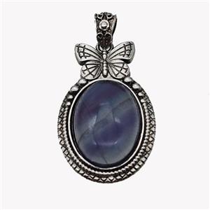 Alloy Butterfly Pendant Pave Fluorite Antique Silver, approx 18-25mm, 25-40mm