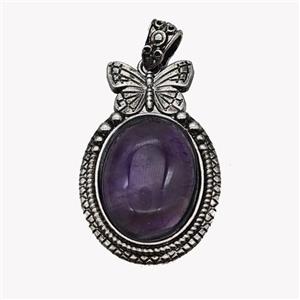 Alloy Butterfly Pendant Pave Amethyst Antique Silver, approx 18-25mm, 25-40mm