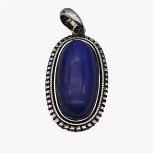 Alloy Oval Pendant Pave Blue Lapis Antique Silver, approx 13-30mm, 25-35mm