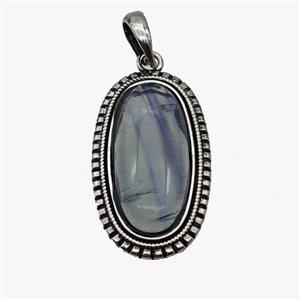 Alloy Oval Pendant Pave Fluorite Antique Silver, approx 13-30mm, 25-35mm