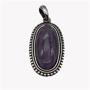 Alloy Oval Pendant Pave Amethyst Antique Silver, approx 13-30mm, 25-35mm