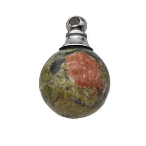 Natural Unakite Perfume Bottle Pendant Sphere, approx 16mm