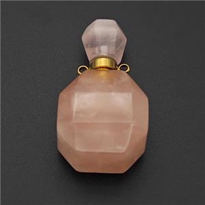 Natural Pink Rose Quartz Perfume Bottle Pendant, approx 20-35mm