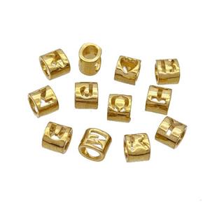 Copper Tube Beads Alphabet Large Hole Letters Gold Plated Mixed, approx 6-7mm, 3-4mm hole