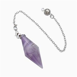 Purple Amethyst Pendulum Pendant With Chain, approx 16-40mm, 8mm, 16cm length