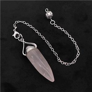 Pink Rose Quartz Bullet Pendant With Chain, approx 12-40mm, 8mm, 16cm length