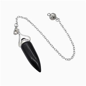 Black Obsidian Bullet Pendant With Chain, approx 12-40mm, 8mm, 16cm length