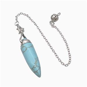 Blue Dye Howlite Bullet Pendant With Chain, approx 12-40mm, 8mm, 16cm length