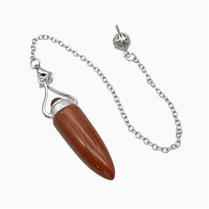 Red Jasper Bullet Pendant With Chain, approx 12-40mm, 8mm, 16cm length