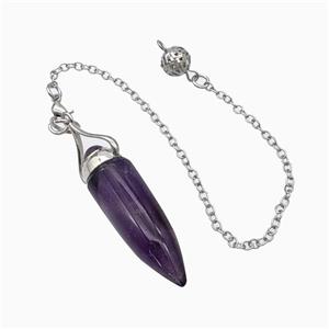 Purple Amethyst Bullet Pendant With Chain, approx 12-40mm, 8mm, 16cm length