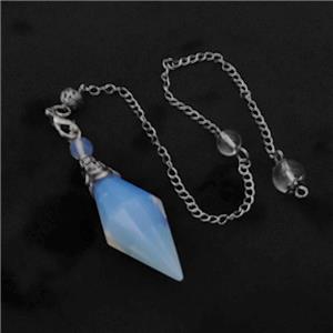 White Opalite Pendulum Pendant With Chain, approx 16-50mm, 8mm, 20cm length