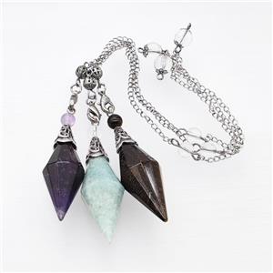 Mixed Gemstone Pendulum Pendant With Chain, approx 16-50mm, 8mm, 20cm length