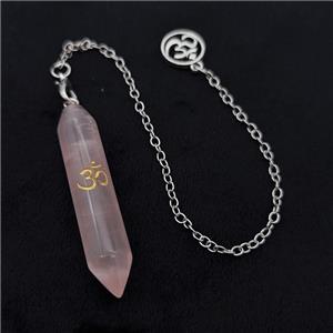 Pink Rose Quartz Prism Pendant With Chain, approx 10-50mm, 12mm, 16cm length