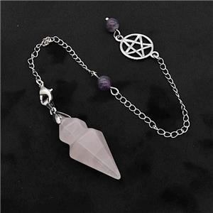 Pink Rose Quartz Pendulum Pendant With Chain, approx 15-35mm, 16mm, 16cm length