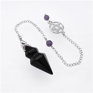 Black Obsidian Pendulum Pendant With Chain, approx 15-35mm, 16mm, 16cm length