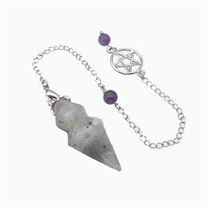 Labradorite Pendulum Pendant With Chain, approx 15-35mm, 16mm, 16cm length