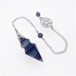 Fluorite Pendulum Pendant With Chain, approx 15-35mm, 16mm, 16cm length