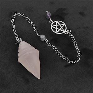 Pink Rose Quartz Pendulum Pendant With Chain, approx 20-35mm, 16mm, 16cm length