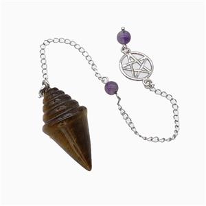 Tiger Eye Stone Pendulum Pendant With Chain, approx 20-35mm, 16mm, 16cm length