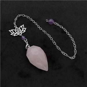 Pink Rose Quartz Pendulum Pendant With Chain Lotus, approx 18-30mm, 13-20mm, 16cm length