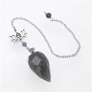 Labradorite Pendulum Pendant With Chain Lotus, approx 18-30mm, 13-20mm, 16cm length