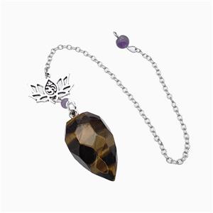 Tiger Eye Stone Pendulum Pendant With Chain Lotus, approx 18-30mm, 13-20mm, 16cm length